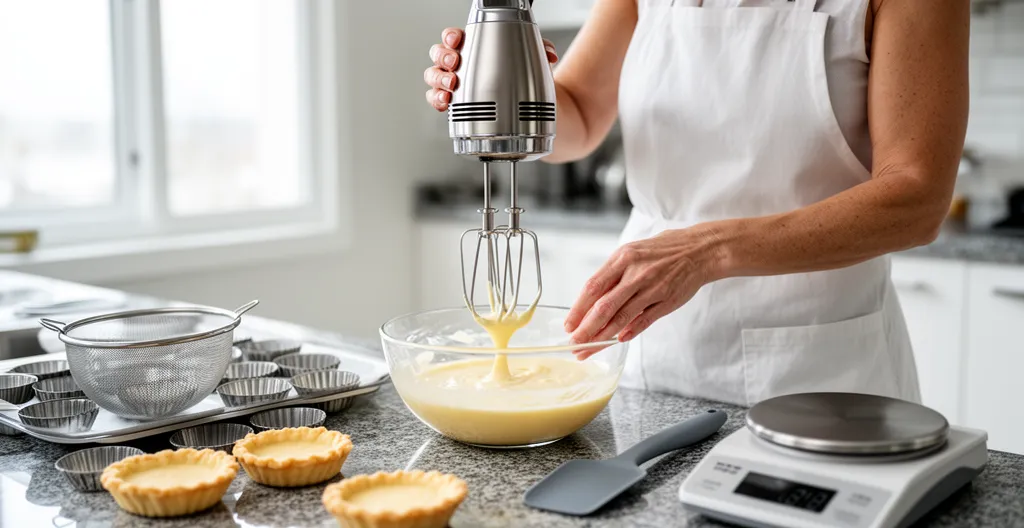 Pâtissière amateur utilisant un robot pâtissier professionnel dans cuisine moderne